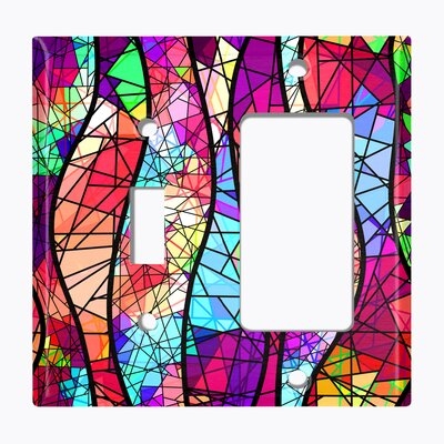 Metal Light Switch Plate Outlet Cover (Colorful Stained Glass Mosaic Print  - Single Toggle Single Rocker) - Image 0