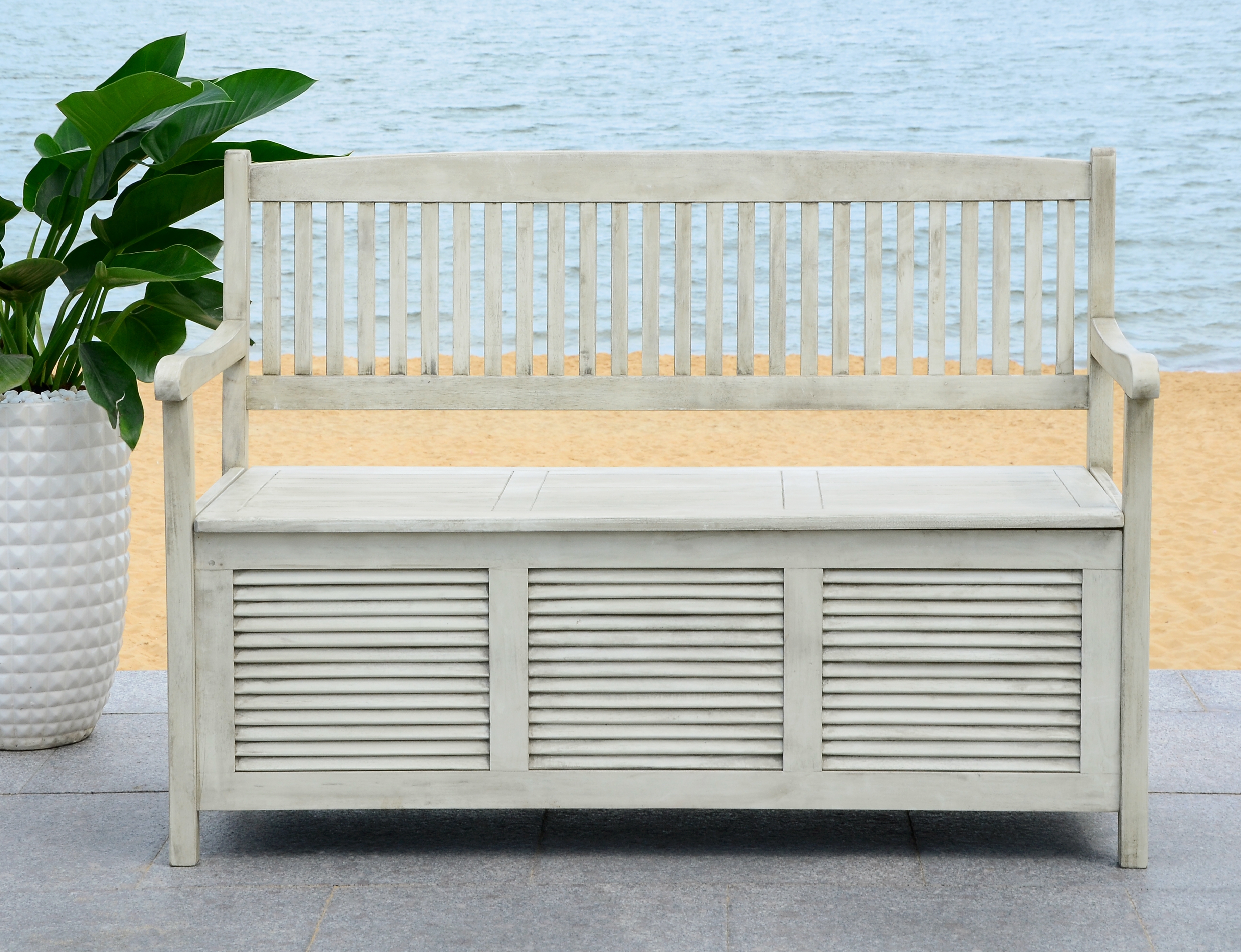 Brisbane Storage Bench - Distressed White - Safavieh - Image 4