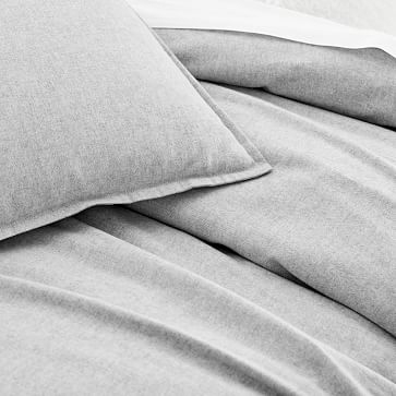 Organic Flannel Solid Duvet, Light Gray, Euro Sham - Image 1
