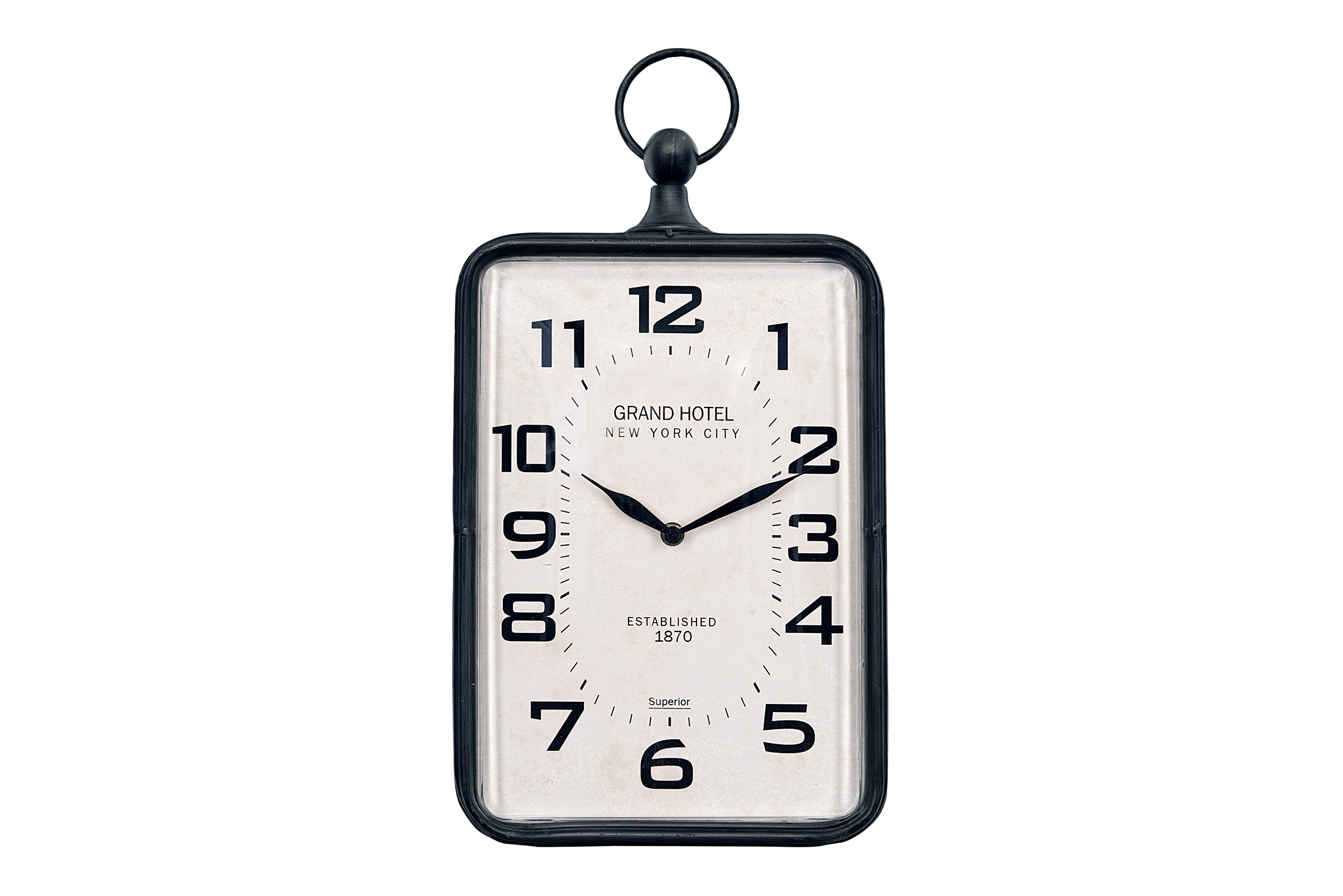 Metal Rectangle Hanging Clock with Handle Decoration on Top - Image 0