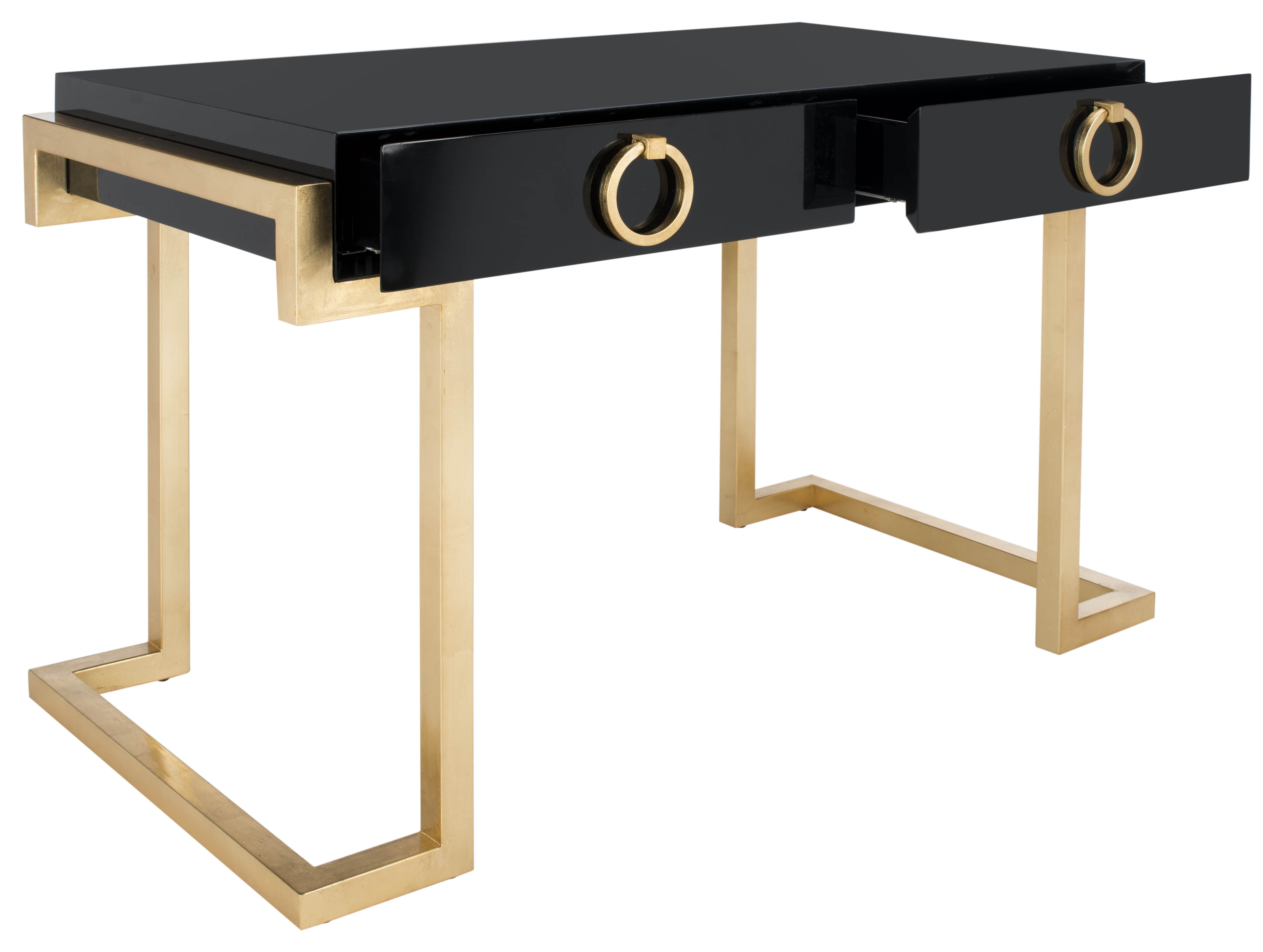 Maia 2-Drawer Lacquer Desk - Black/Gold - Safavieh - Image 1