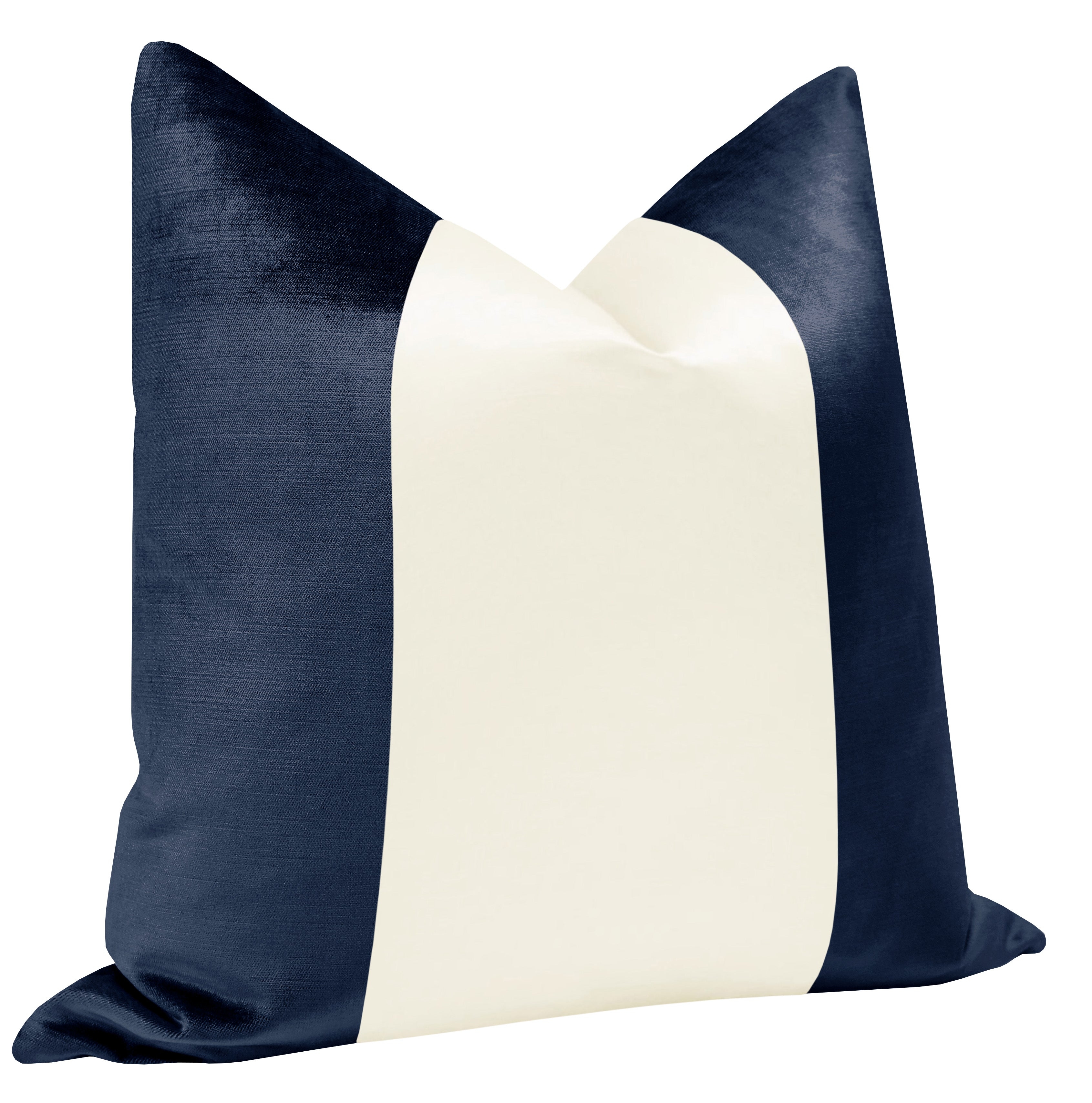 PANEL COLORBLOCK :: FAUX SILK VELVET // NAVY BLUE + ALABASTER SILK - 20" X 26" STANDARD SHAM - Image 1