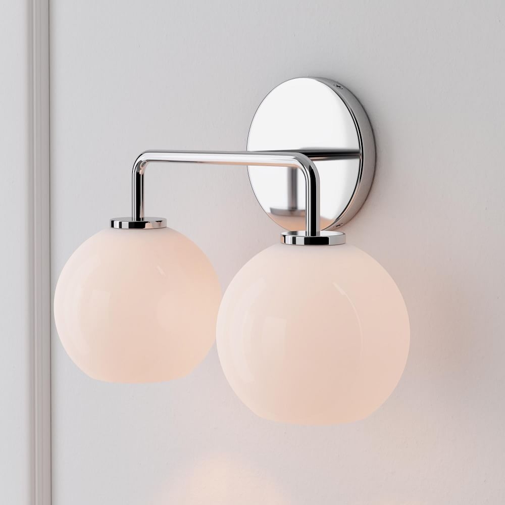 Sculptural 2-Light Sconce, Globe Mini, Milk, Chrome, 5.9" - Image 0