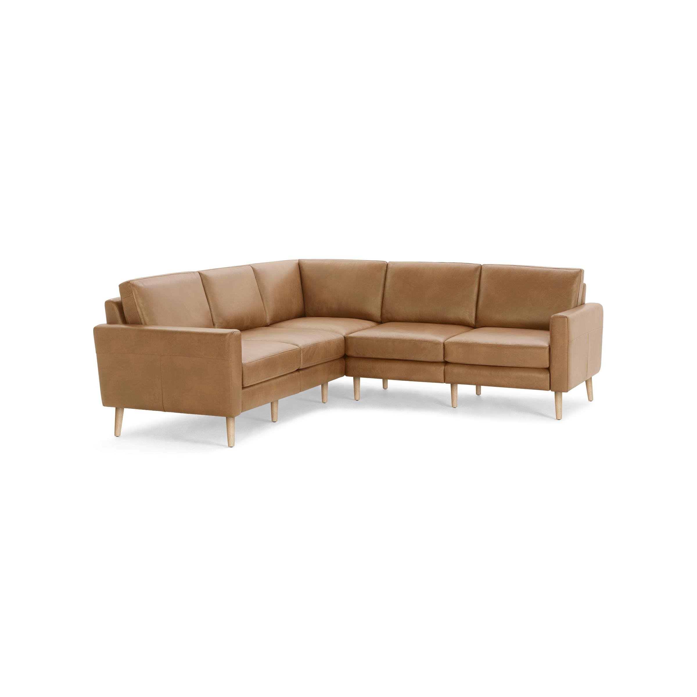 The Block Nomad Leather 5-Seat Corner Sectional in Camel, Oak Legs - Image 0