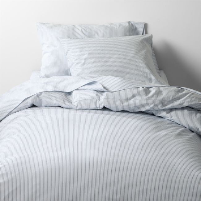 Cozy Cloud Organic Cotton Mini Stripe Reversible Sky Blue Twin XL Duvet Cover - Image 0