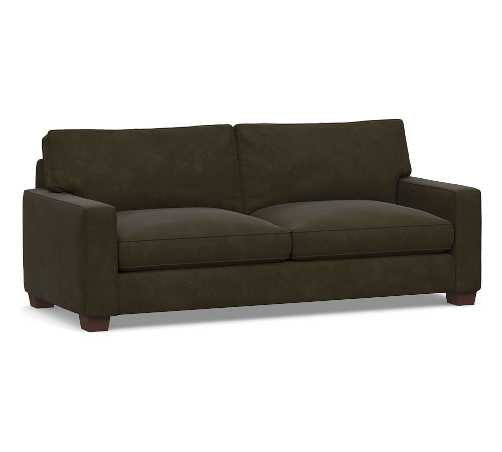 PB Comfort Square Arm Leather Grand Sofa 88", Polyester Wrapped Cushions, Aviator Blackwood - Image 0