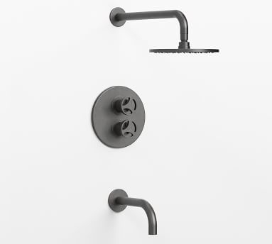 Tilden Thermostatic Cross-Handle Bathtub & Shower Faucet Set, Matte Black - Image 1