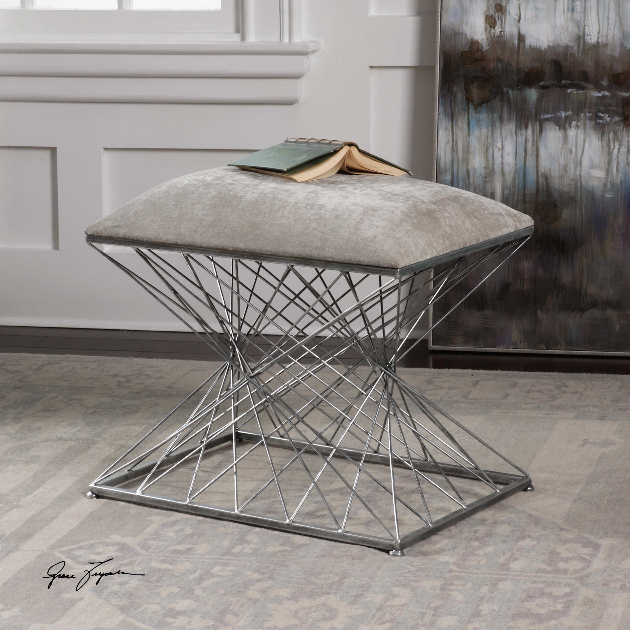Zelia Silver Accent Stool - Image 0