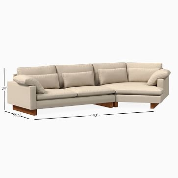 Harmony Sectional Set 48: Right Arm 2.5 Seater Sofa, Left Arm Cozy Corner, Down Blend, Performance Washed Canvas, White, Dark Walnut - Image 1