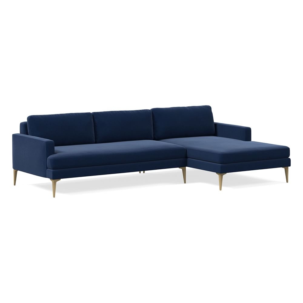 Andes 101" Right Multi Seat 2-Piece Chaise Sectional, Standard Depth, Performance Velvet, Ink Blue, BB - Image 0