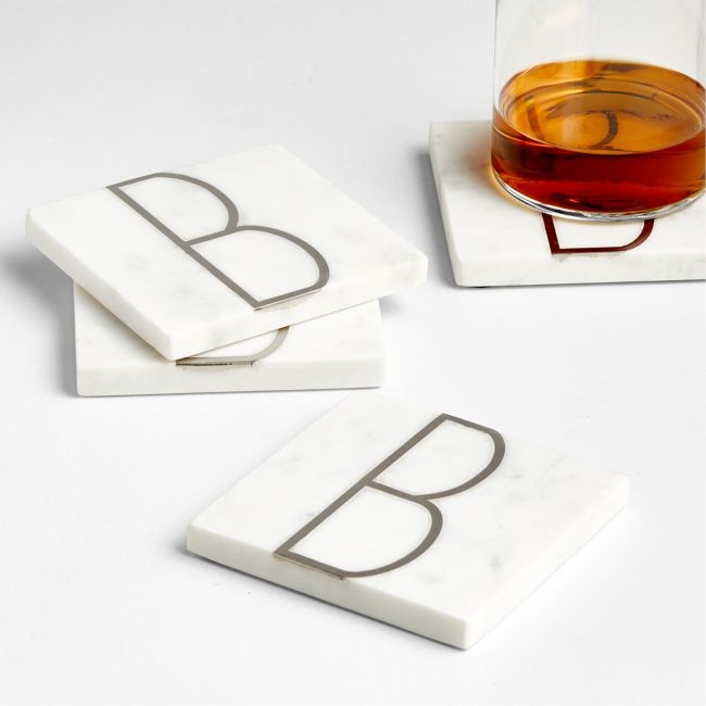 Marble "B" Monogram Coasters, Set of 4 - Image 0