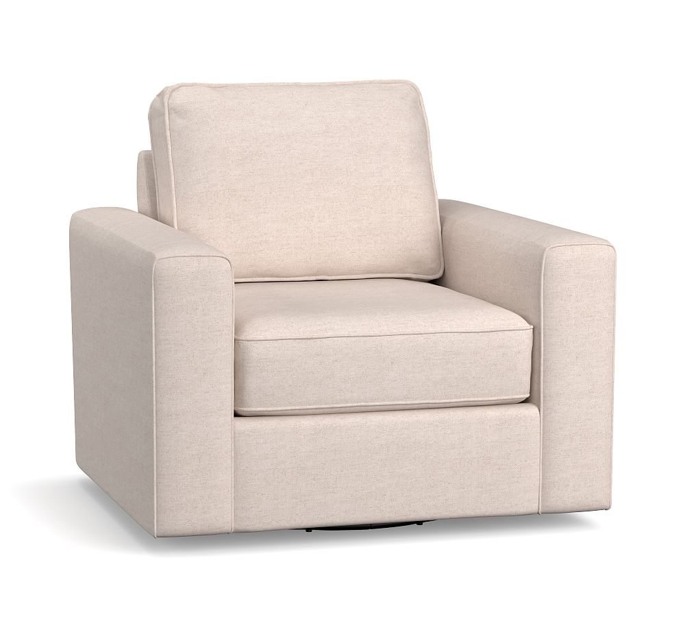 SoMa Fremont Square Arm Upholstered Swivel Armchair, Polyester Wrapped Cushions, Performance Heathered Basketweave Alabaster White - Image 0