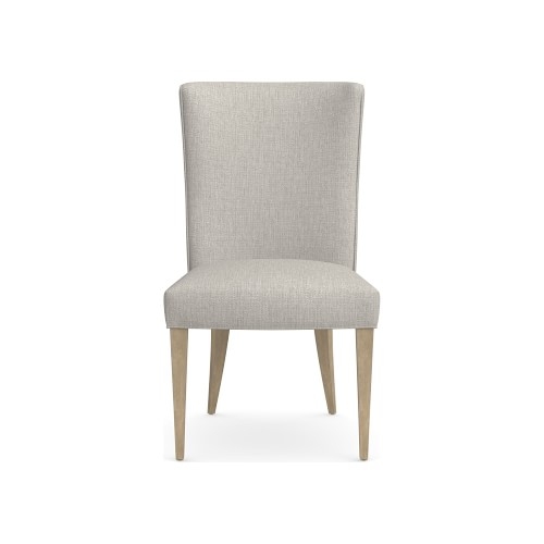 Trevor Side Chair, Standard Cushion, Perennials Performance Melange Weave, Oyster, Heritage Grey Leg - Image 0