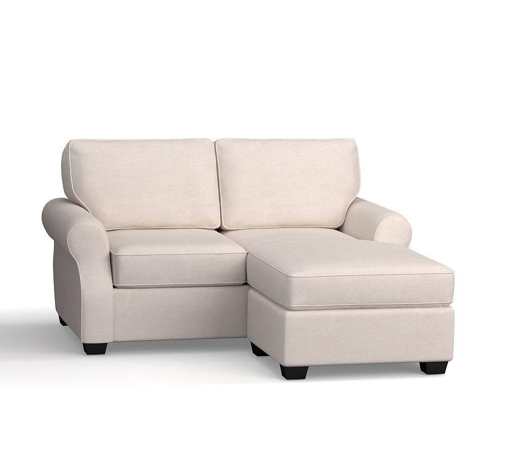 SoMa Fremont Roll Arm Upholstered Sofa with Reversible Chaise Sectional, Polyester Wrapped Cushions, Performance Heathered Basketweave Dove - Image 0