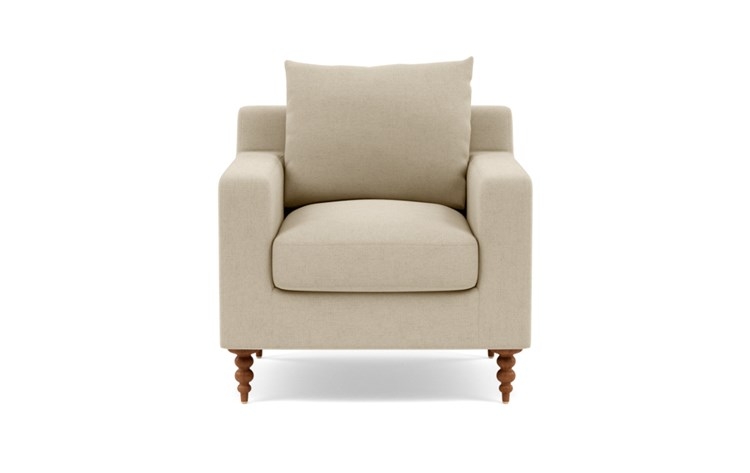 Sloan Petite Chair with Beige Oatmeal Fabric, down alternative cushions, and Oiled Walnut legs - Image 0