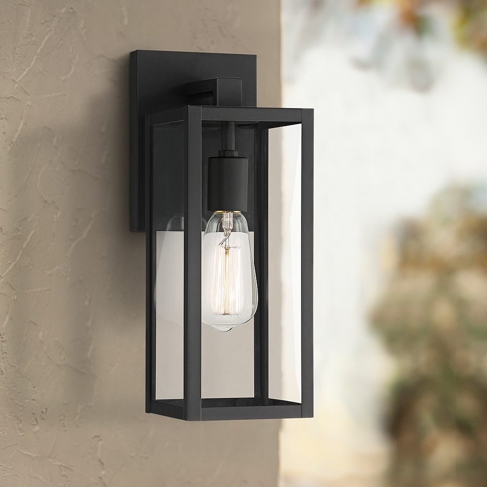 John Timberland Titan 14 1/4" Clear Glass and Black Outdoor Wall Light - Image 0