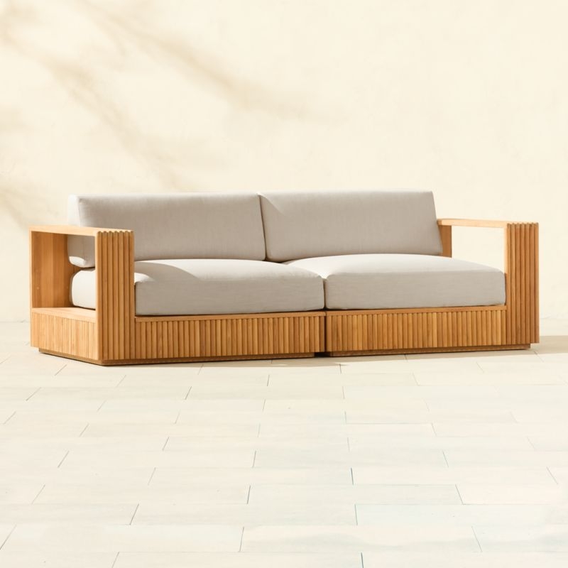 Topia 2-Piece Teak Outdoor Loveseat with White Sunbrella® Cushions - Image 7