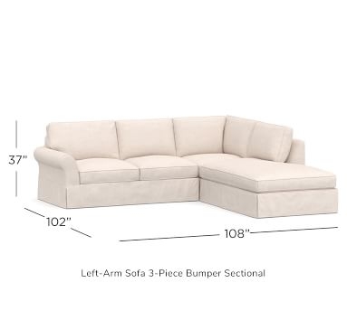 PB Comfort Roll Arm Slipcovered Right 3-Piece Bumper Sectional, Box Edge, Memory Foam Cushions, Chenille Basketweave Taupe - Image 4