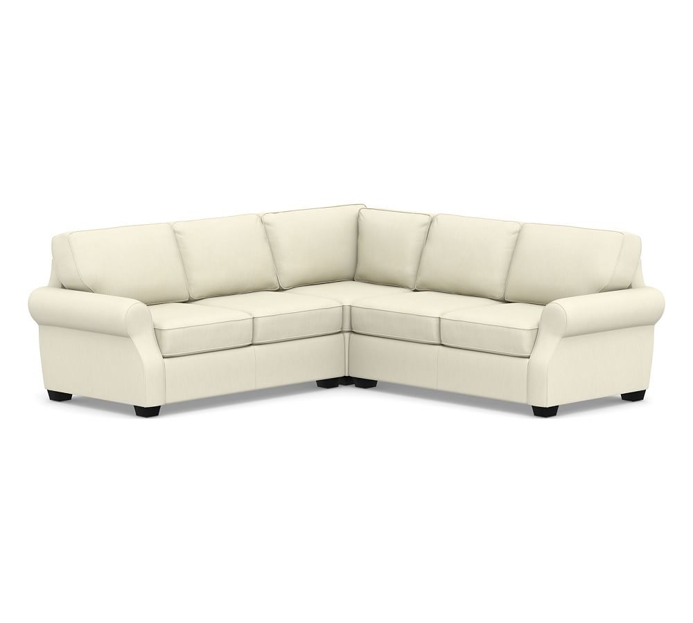 SoMa Fremont Roll Arm Upholstered 3-Piece L-Shaped Corner Sectional, Polyester Wrapped Cushions, Premium Performance Basketweave Ivory - Image 0