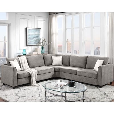 Big Sectional Sofa Couch L Shape Couch For Home Use Fabric Grey 3 Pillows - Image 0