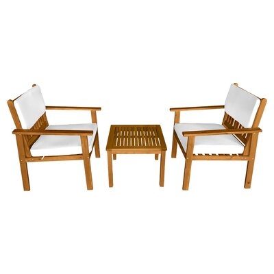 3-Piece Acacia Wood Patio Bistro Set Patio Furniture Outdoor Chat Conversation Table Chair Set Outdoor Wood Chat Set With Water Resistant Cushions And Coffee Table Chairs For Beach Backyard Garden - Image 0