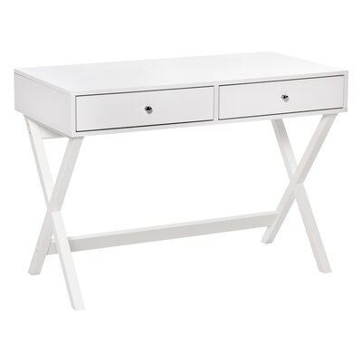Modern Simple Writing Desk, Functional Computer Desk, Vanity Makeup Table With Two Drawers, X-Shaped Leg For Home Office, Bedroom, Sturdy, White - Image 0