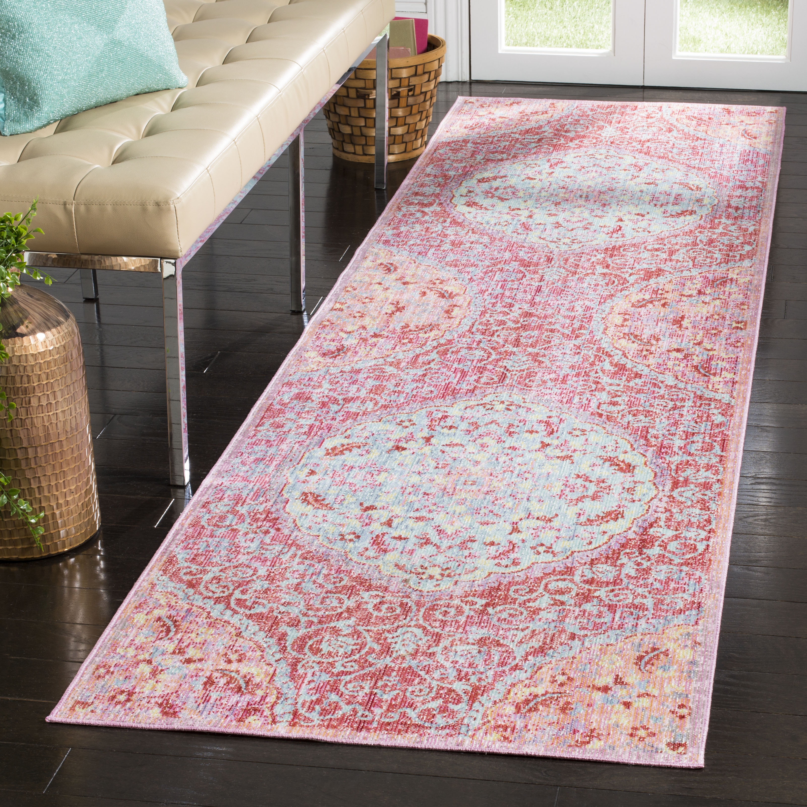 Arlo Home Woven Area Rug, WDS335A, Rose/Seafoam,  3' X 10' - Image 1