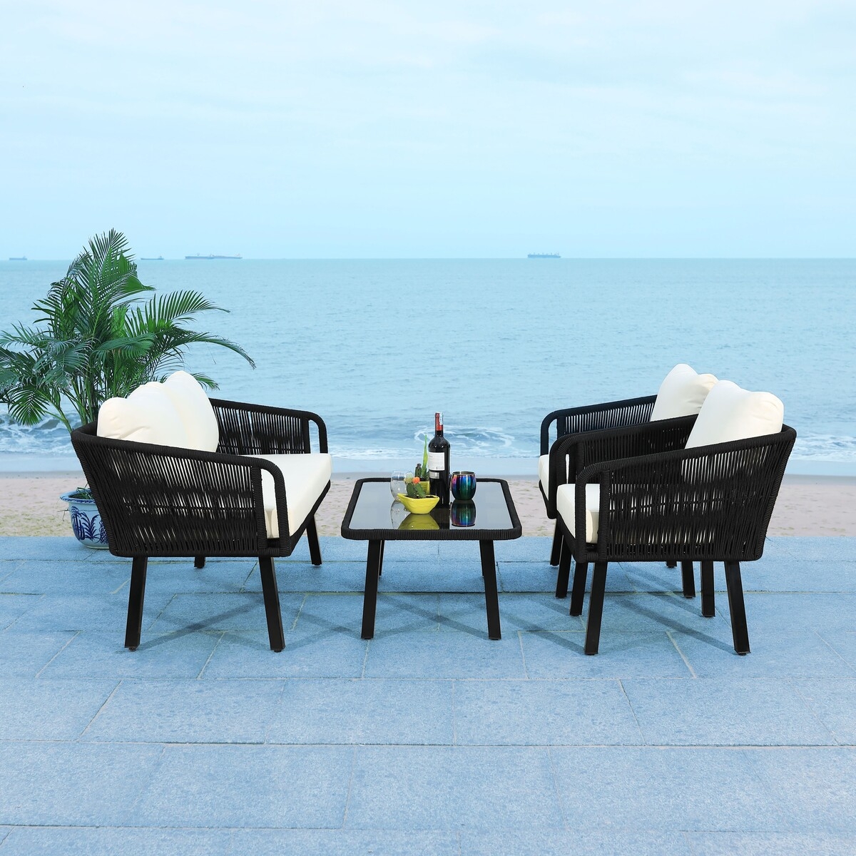 Kerson 4 Pc Rope Living Set - Black/Beige - Safavieh - Image 8