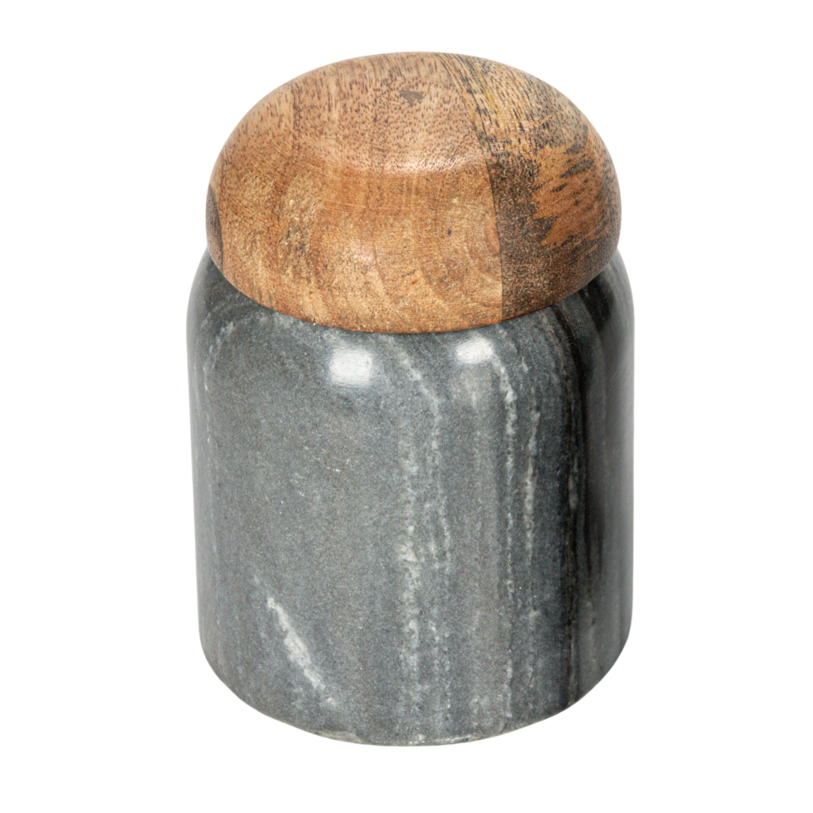 Marble and Mango Wood Pinch Pot with Lid, Grey and Natural - Image 0