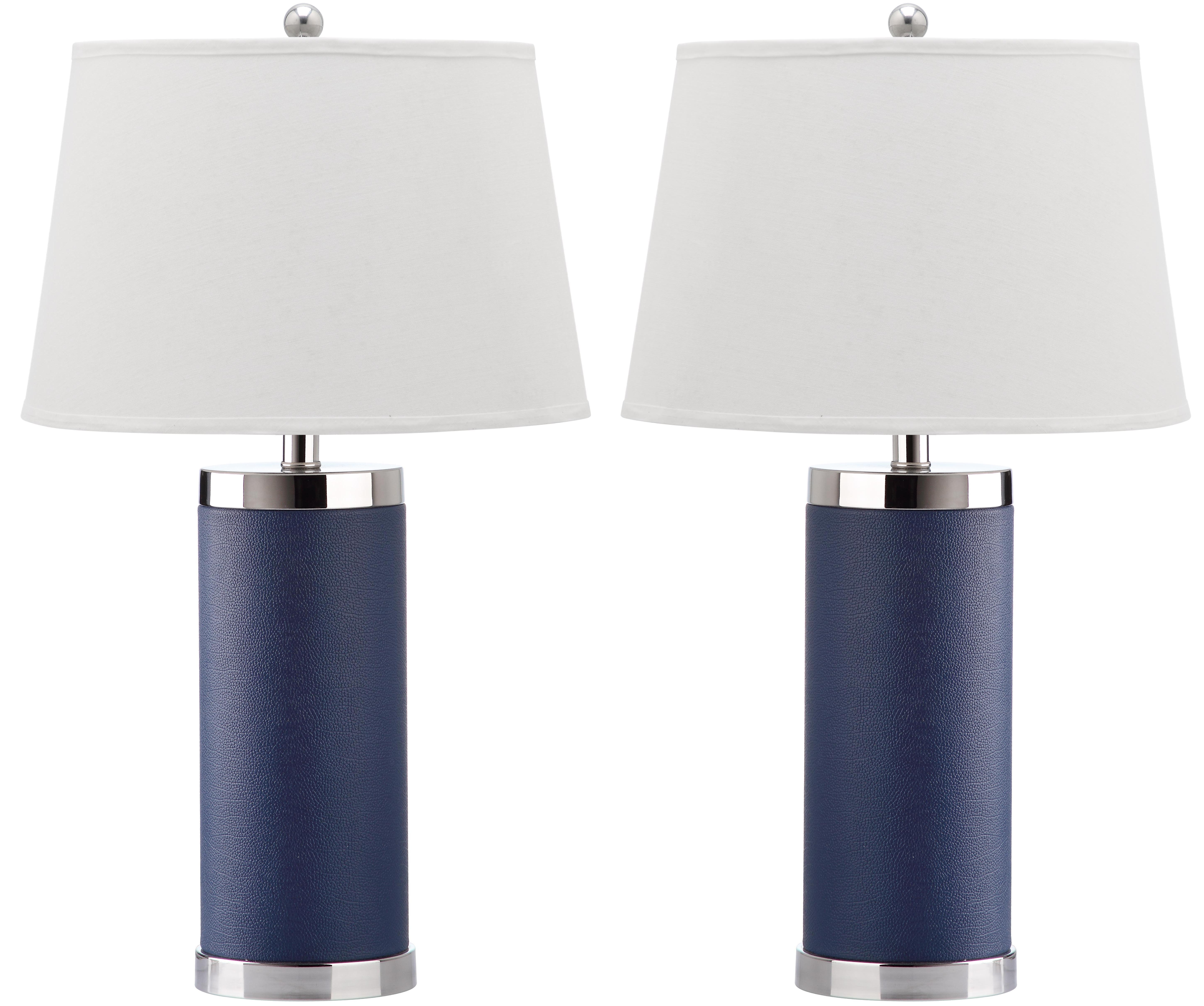 Leather 25-Inch H Column Table Lamp - Navy - Safavieh - Image 0