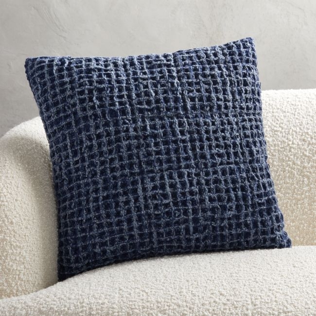 18" VORTEX WAFFLE WEAVE PILLOW NAVY BLUE WITH DOWN-ALTERNATIVE INSERT - Image 0