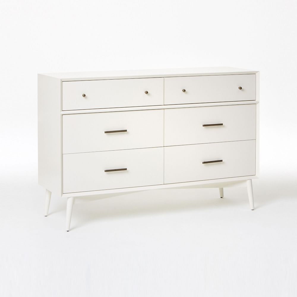 Mid-Century (56") 6-Drawer Dresser, White - Image 1
