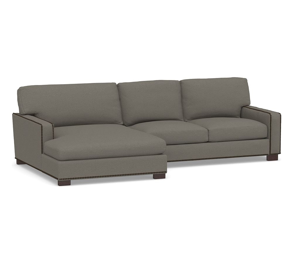 Turner Square Arm Upholstered Right Arm Loveseat with Double Wide Chaise Sectional and Nailheads, Down Blend Wrapped Cushions, Chunky Basketweave Metal - Image 0