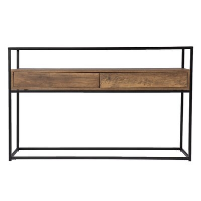 Olivern Glass-Top Console Table W/ Storage, Black And Natural - Image 0