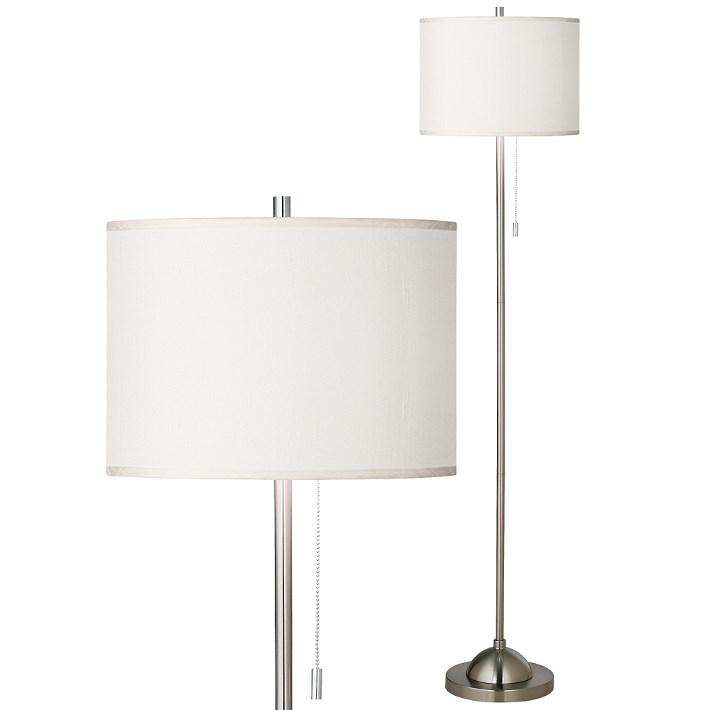 Possini Euro 62" Cream White and Brushed Nickel Pull Chain Floor Lamp - Image 0