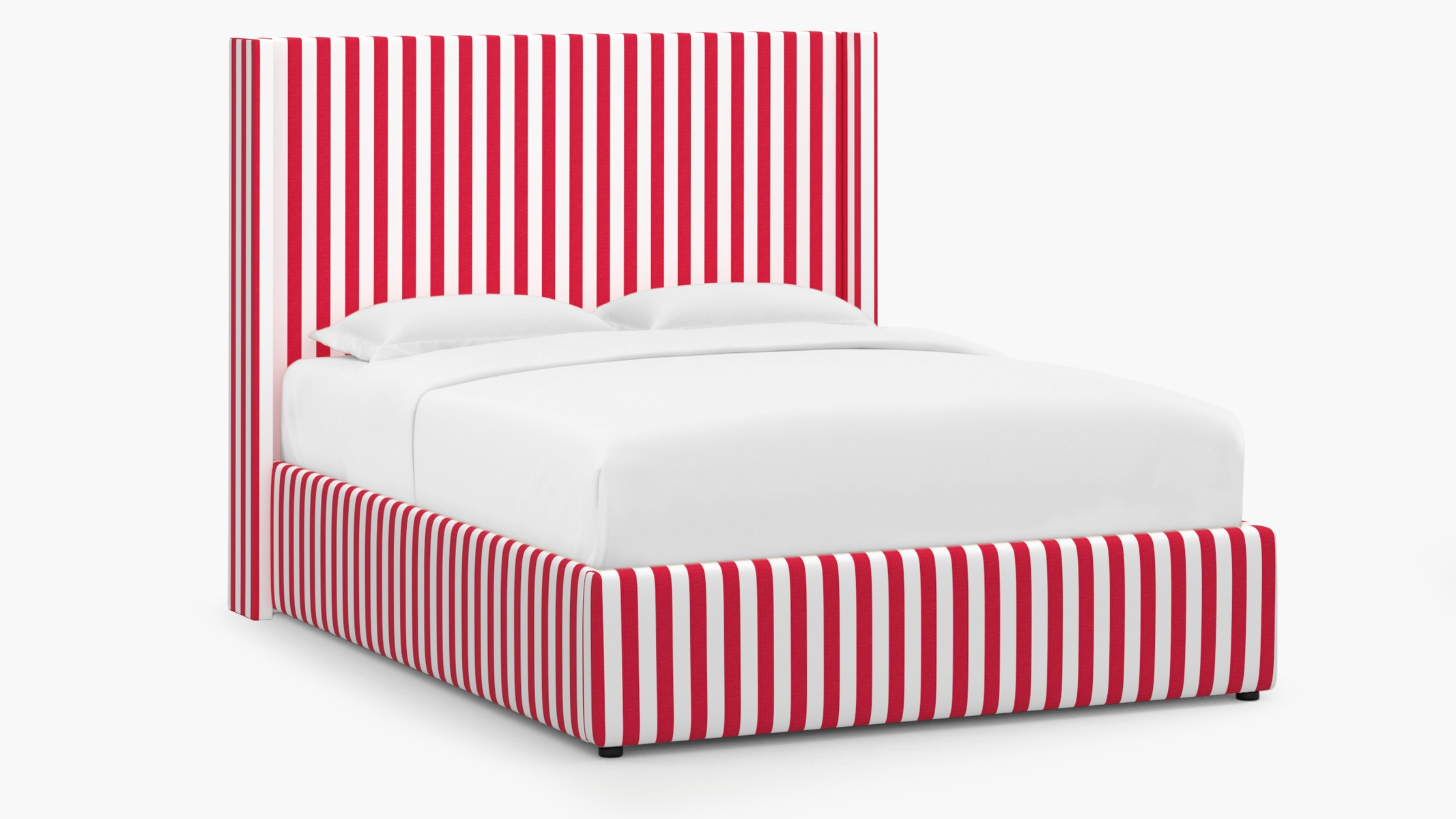 Modern Wingback Bed, Red Cabana Stripe, Full - Image 1