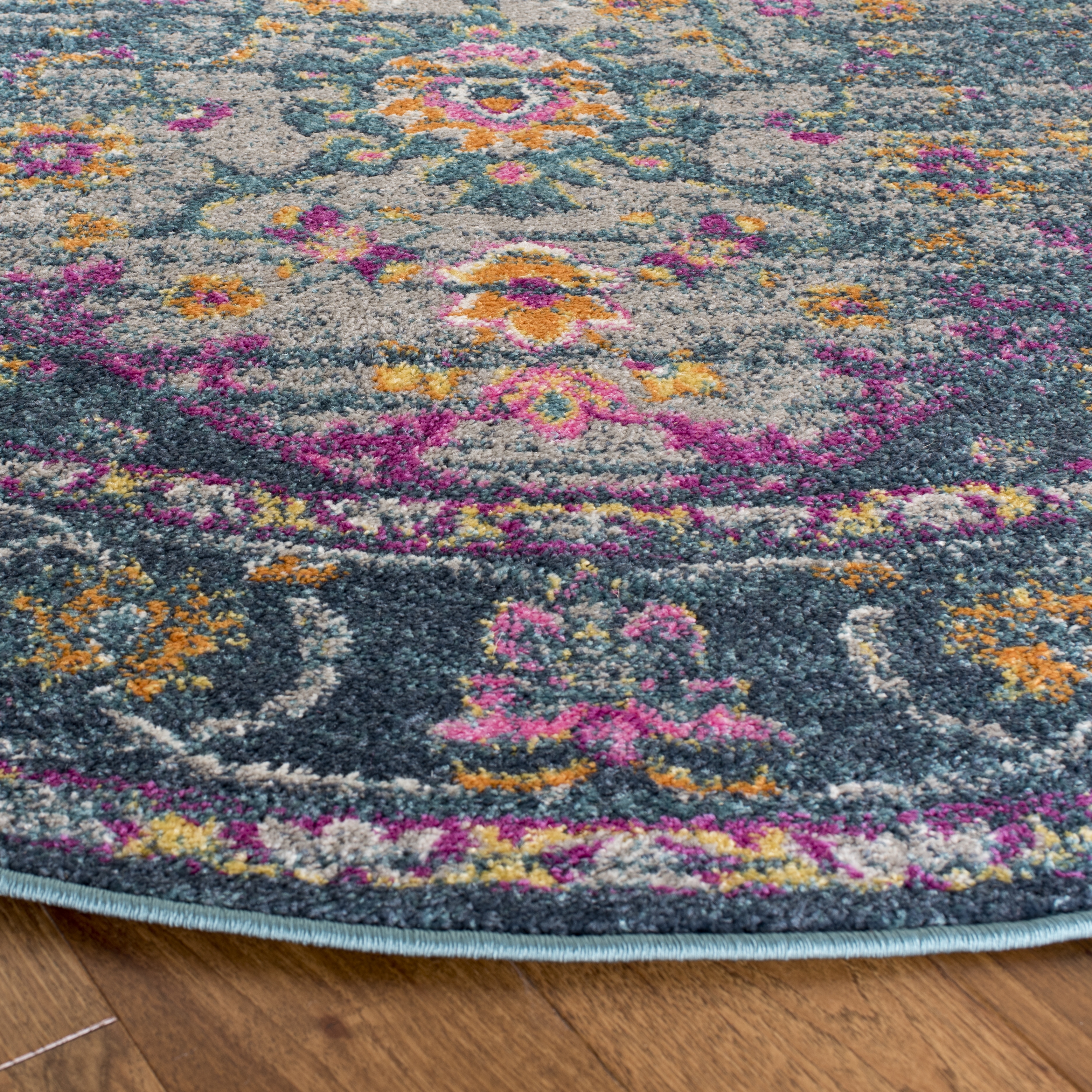Arlo Home Woven Area Rug, MAD122C, Blue/Fuchsia,  6' 7" X 6' 7" Round - Image 2