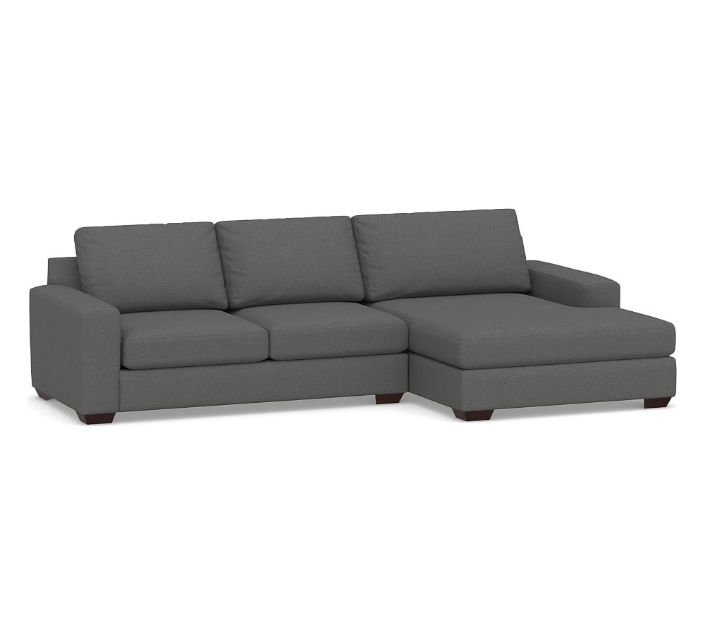 Big Sur Square Arm Upholstered Left Arm Loveseat with Double Chaise Sectional, Down Blend Wrapped Cushions, Park Weave Charcoal - Image 0