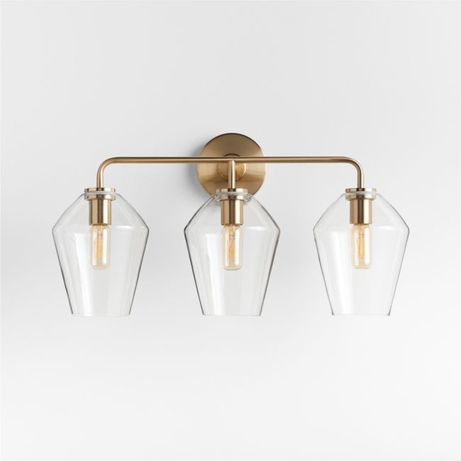 Arren Brass 3-Light Wall Sconce with Clear Angled Shades - Image 0