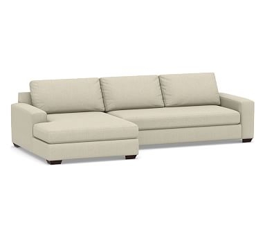 Big Sur Square Arm Upholstered Right Arm Sofa with Double Chaise Sectional and Bench Cushion, Down Blend Wrapped Cushions, Chenille Basketweave Oatmeal - Image 0