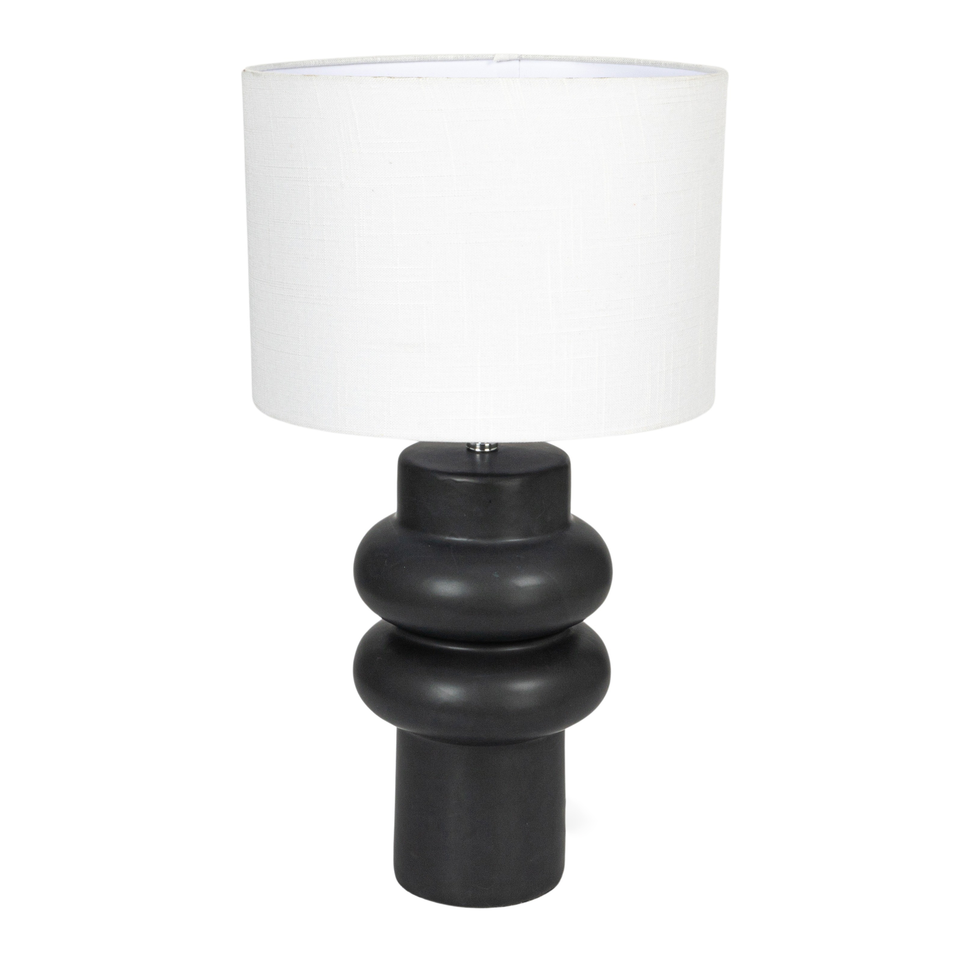 Stoneware Table Lamp with Linen Shade, Swivel Neck and Inline Switch, Black - Image 0