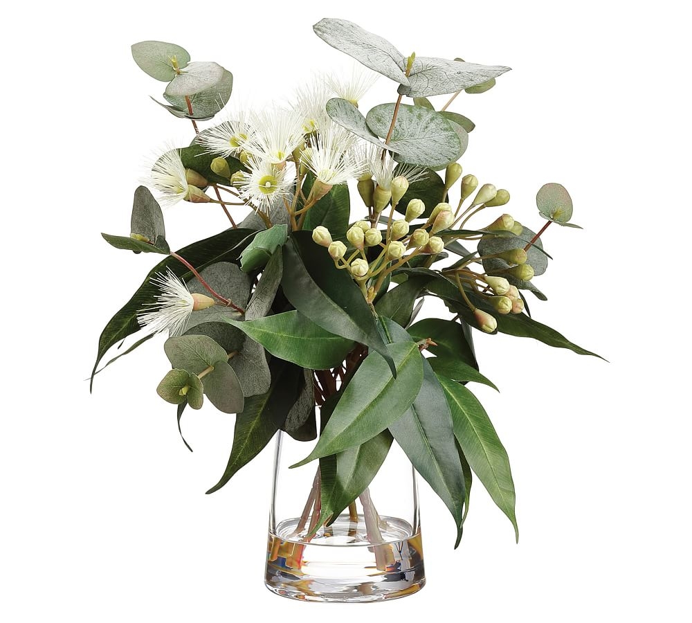 Faux Eucalyptus Arrangement In Glass Vase - Image 0