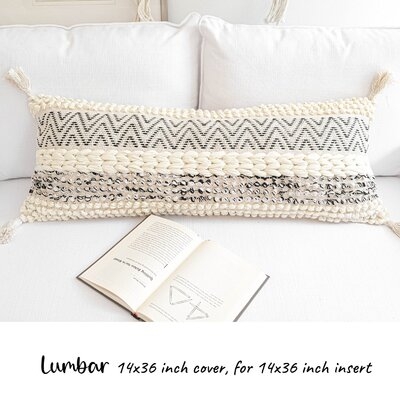 Harvell Boho Textured Long Lumbar Throw Pillow 14X36, Cream And Black Color Pillow Cover (1 Piece, Cover Only) - Image 0