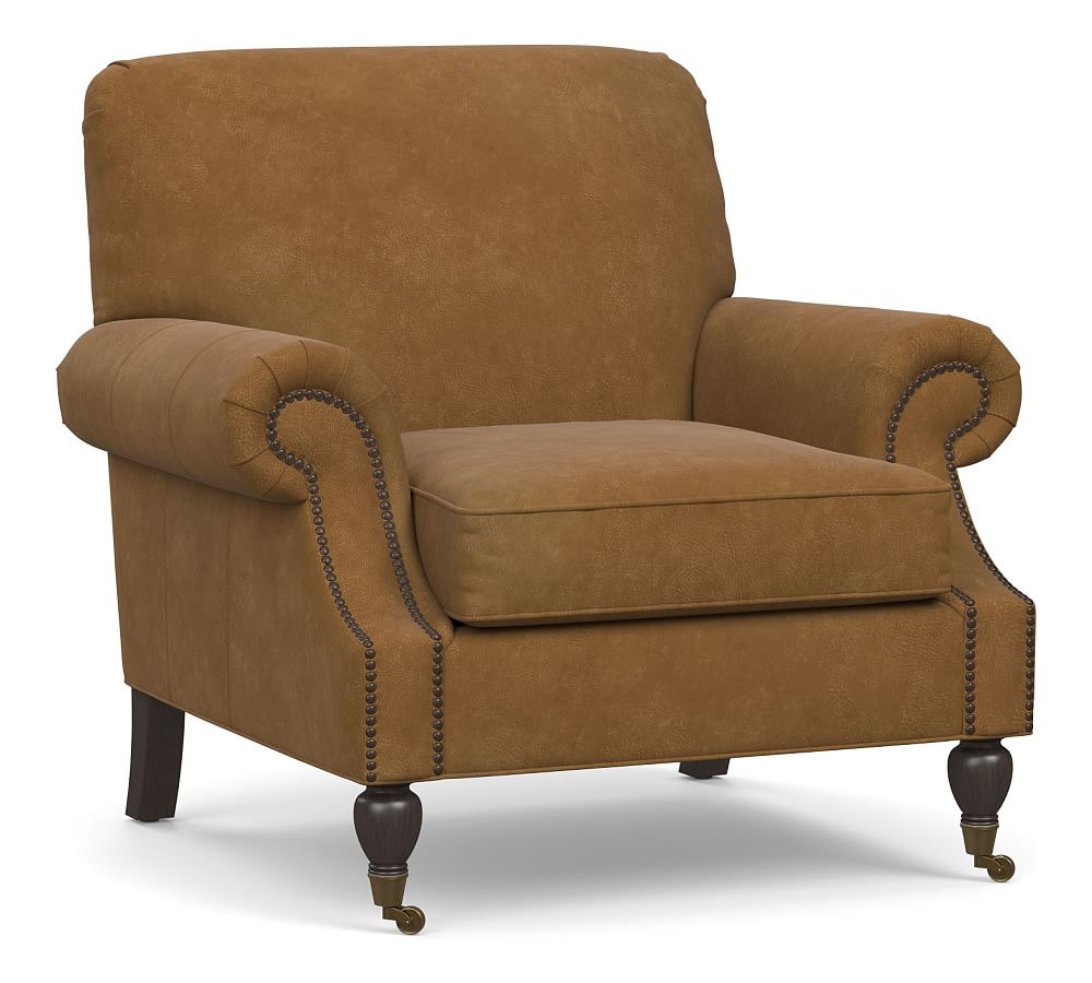 Brooklyn Leather Armchair, Polyester Wrapped Cushions, Nubuck Camel - Image 0
