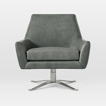Lucas Swivel Base Leather Chair, Poly, Vegan Leather, Saddle, Polished Nickel - Image 3