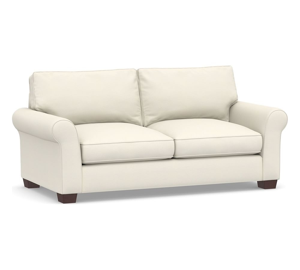 PB Comfort Roll Arm Upholstered Sofa, Box Edge Memory Foam Cushions, Textured Twill Ivory - Image 0