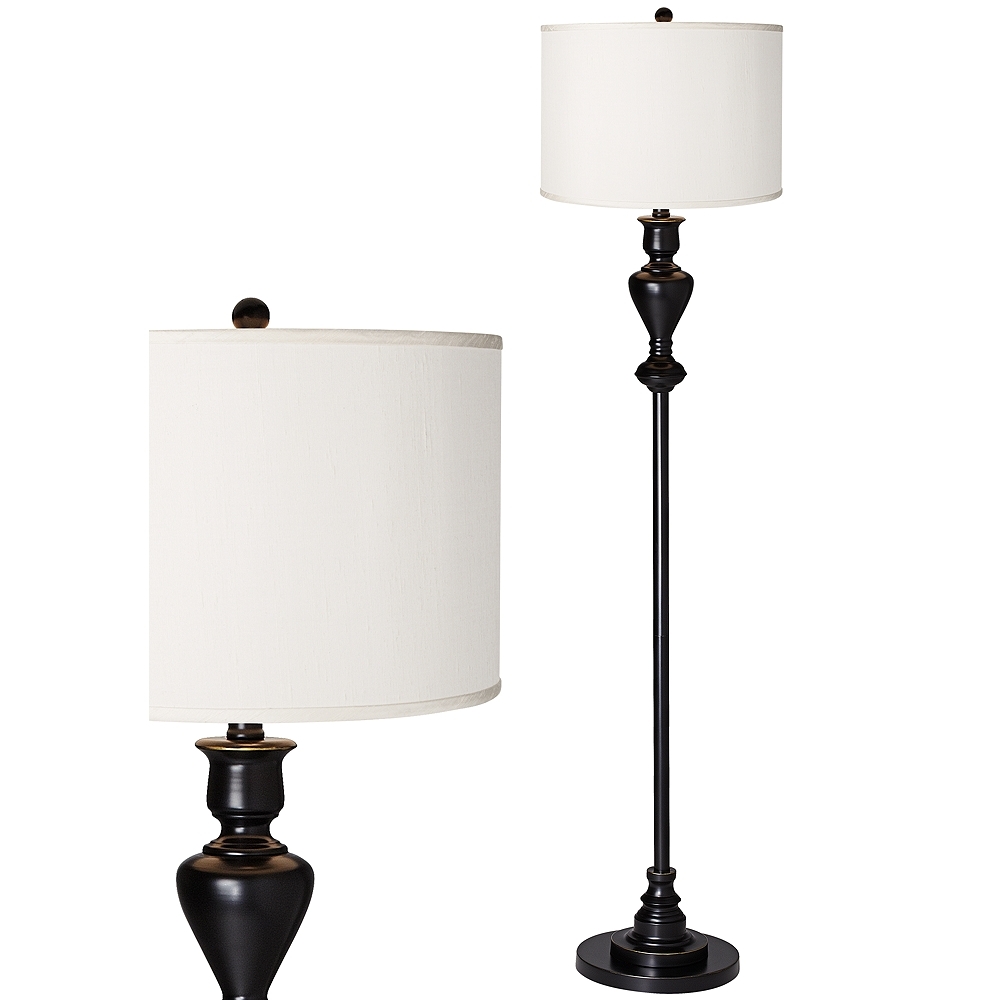 Possini Euro 58" Cream Faux Silk Shade Black Bronze Floor Lamp - Image 0