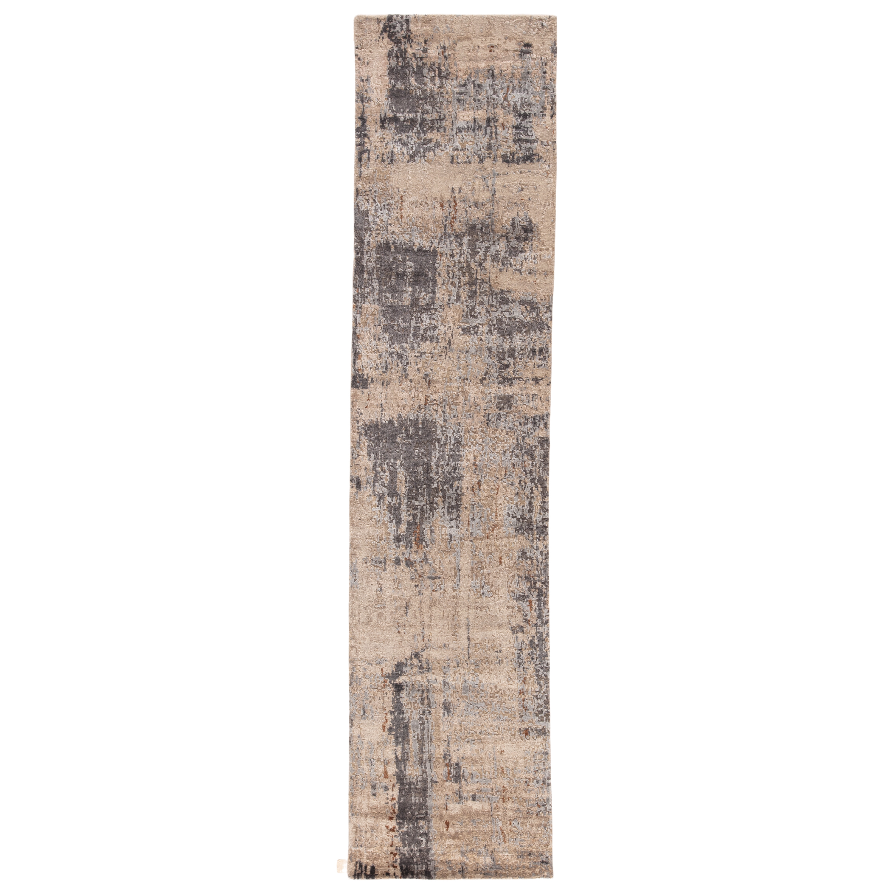 Nadee Hand-Knotted Abstract Gray/ Taupe Runner Rug (2'6"X10') - Image 0
