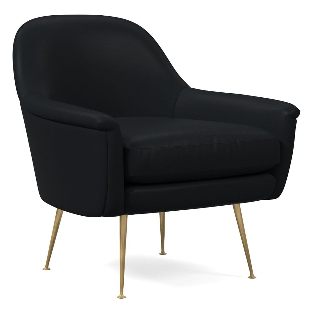Phoebe Midcentury Chair, Poly, Sierra Leather, Licorice, Brass - Image 0