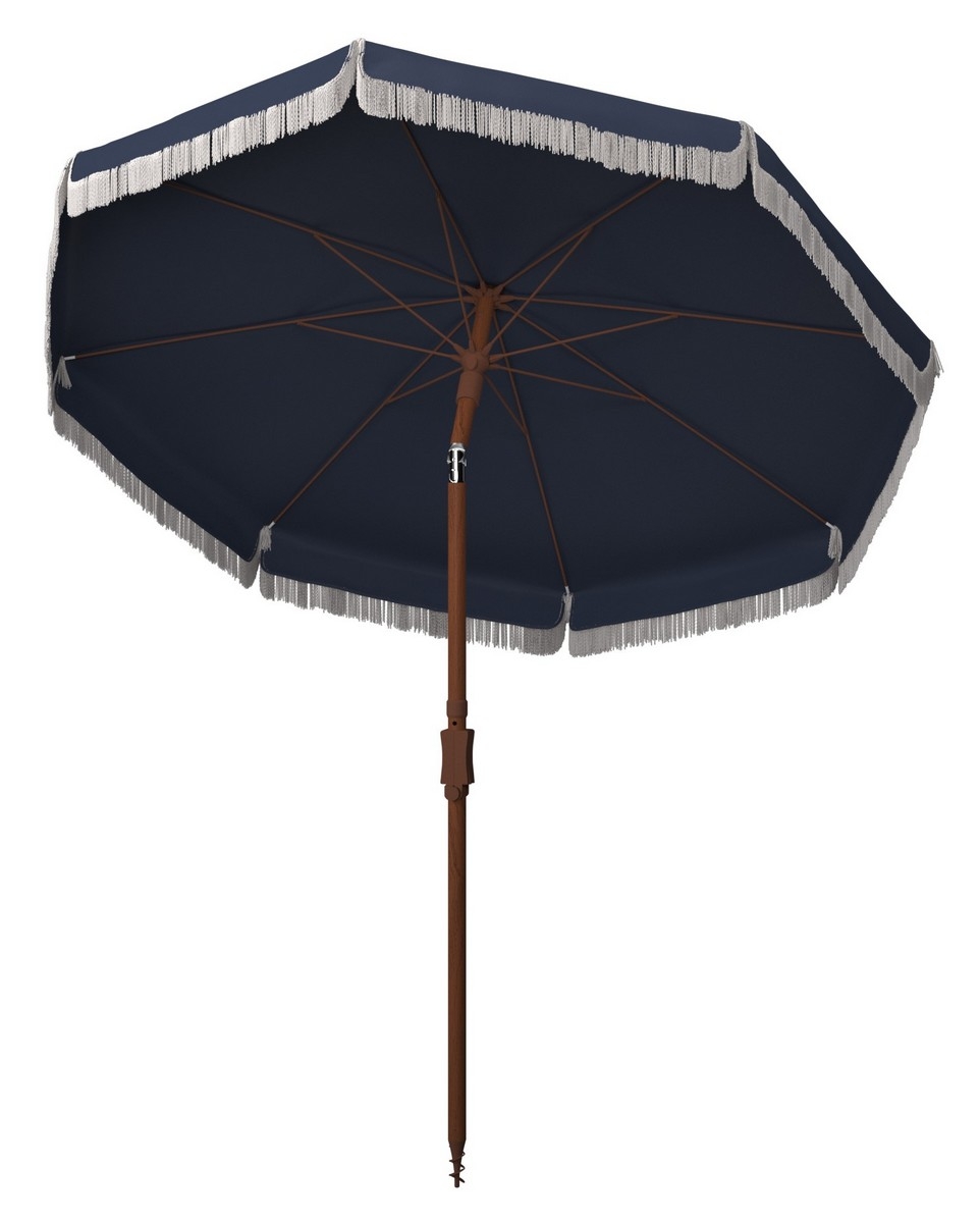 Estonia 6.5' Fringe Bch Umbrella - Navy/White - Safavieh - Image 2